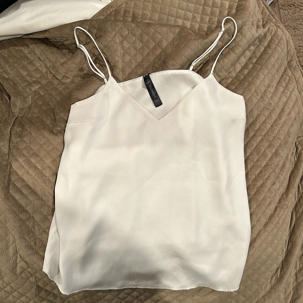 White Express Tank Flowy Spaghetti Strap Blouse